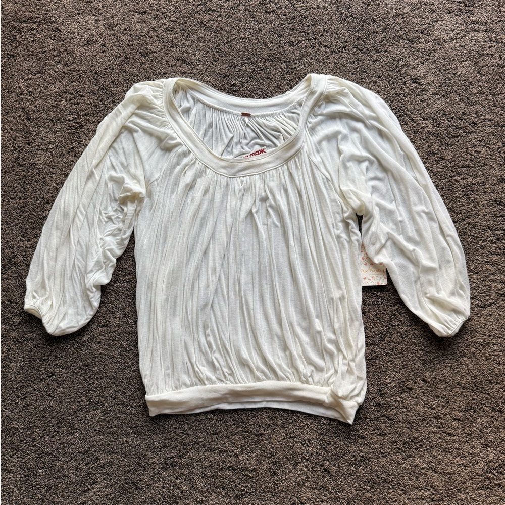 Free People Cream Ruched 3/4 Sleeve Blouse XS NWT